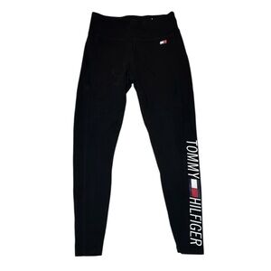 Tommy Hilfiger Sport Black Athletic Legging Size Small Logo Calf